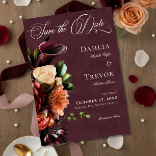 Dark Elegant Autumn Floral Burgundy Wedding Save The Date