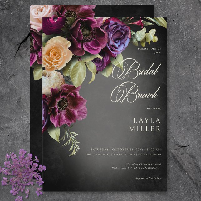 Dark Elegant Black Blur Floral Bridal Shower Invitation (Dark Elegant Black Blur Floral Bridal Shower Invitation)