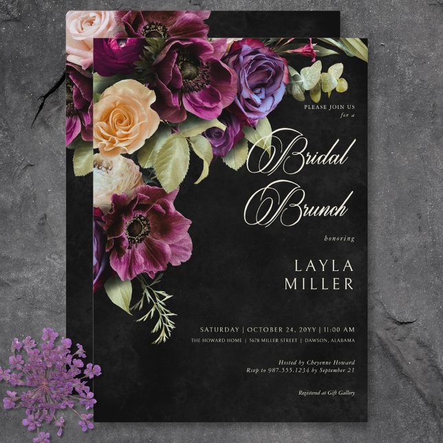 Dark Elegant Black Dramatic Floral Bridal Shower Invitation (Dark Elegant Black Dramatic Floral Bridal Shower Invitation)
