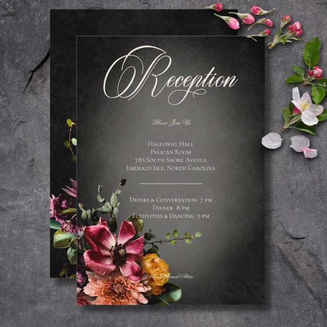 Dark Elegant Blur Autumn Floral Wedding Reception Enclosure Card (Dark Elegant Blur Autumn Floral Wedding Reception Enclosure Card)