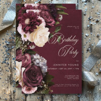 Dark Elegant Burgundy & Cream Floral Birthday