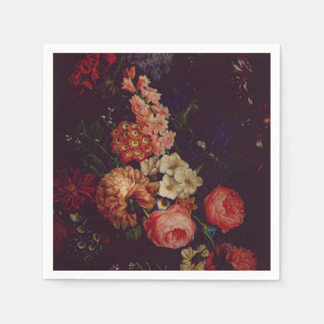 Dark Elegant Burgundy Moody Floral Napkin (Front)