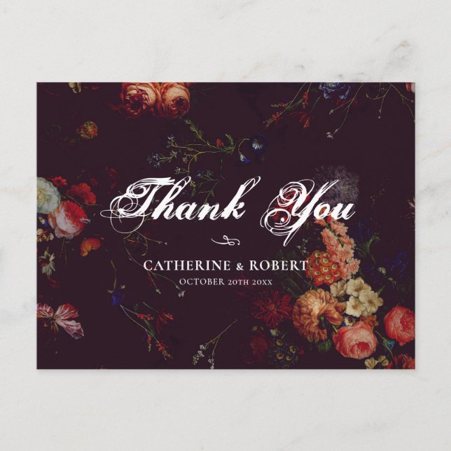 Dark Elegant Burgundy Moody Floral   Postcard (Front)