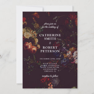 Dark Elegant Burgundy Moody Floral Wedding Invitation