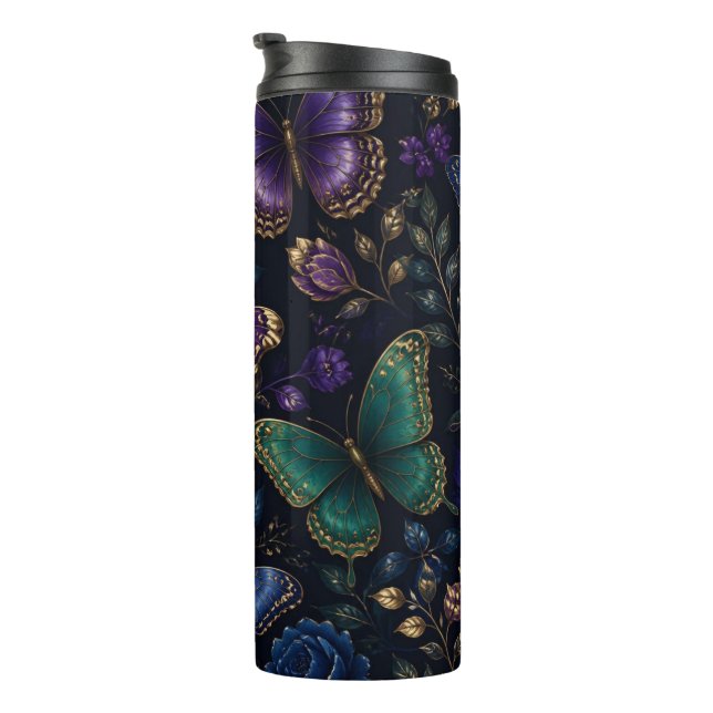 Dark Elegant Butterfly Pattern Thermal Tumbler (Rotated Right)