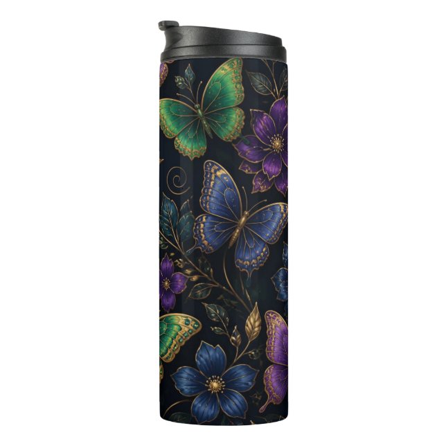 Dark Elegant Butterfly Pattern Thermal Tumbler (Rotated Right)