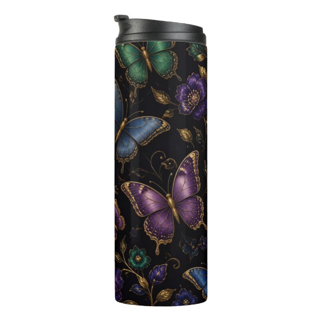 Dark Elegant Butterfly Pattern Thermal Tumbler (Rotated Right)