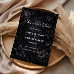 Dark Elegant Floral Gothic Save The Date<br><div class="desc">A dramatic and refined design featuring deep dark tones complemented by intricate floral elements in shades of charcoal, plum, and soft grey. The textured background adds a rich vintage atmosphere, while the detailed botanical arrangements create depth and visual elegance. The composition evokes a sophisticated gothic aesthetic, blending mystery with timeless...</div>