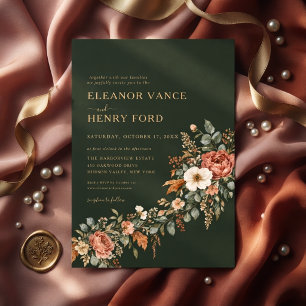 Dark Elegant Floral Watercolor Wedding Invitation