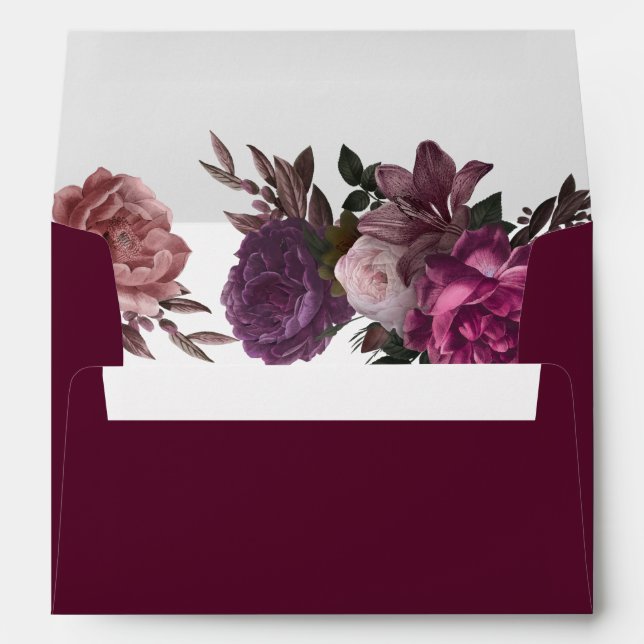 Dark Elegant Maroon & Burgundy Floral Wedding  Envelope (Back (Bottom))