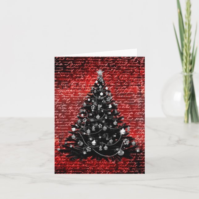 Dark Elegant Red and Black Christmas Tree Card (Front)