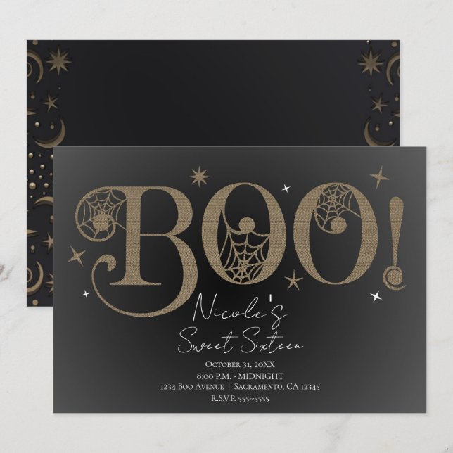 Dark Elegant Rustic BOO Magical Halloween Sweet 16 Invitation (Front/Back)