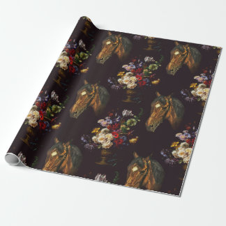 Dark Elegant Vintage Horse Floral Wrapping Paper
