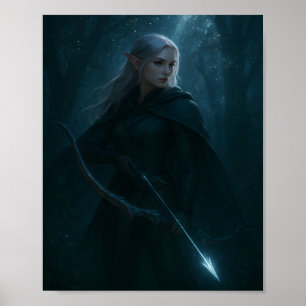 Dark Elf Archer Fantasy Art – Mystical Forest Poster
