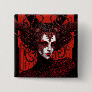 Dark Elf Demon Red Black Fantasy Art 2 Inch Square Button