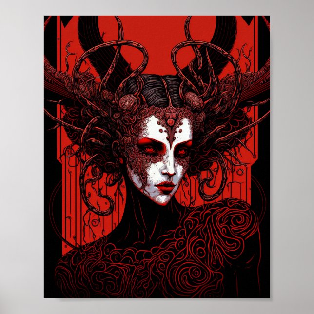 Dark Elf Demon Red Black Fantasy Art Poster (Front)