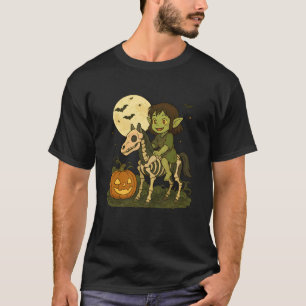 Dark Elf Goblin Troll Boy Riding Horse Skeleton Ha T-Shirt