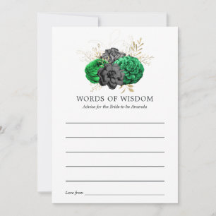 Dark Emerald and Gold Floral Bridal Shower Advice Card