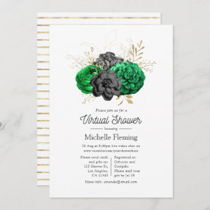 Dark Emerald and Gold Floral Virtual Bridal Shower Invitation