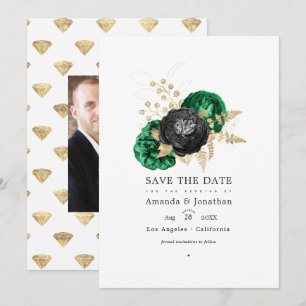 Dark Emerald and Gold Floral Wedding Save The Date