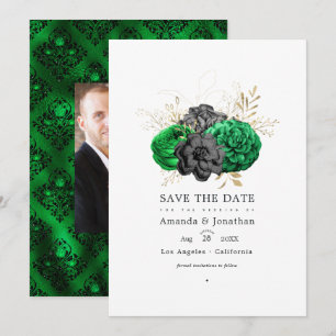 Dark Emerald and Gold Floral Wedding Save The Date