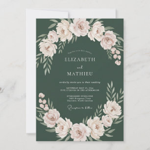 Dark Emerald Blossom Wedding Invitation