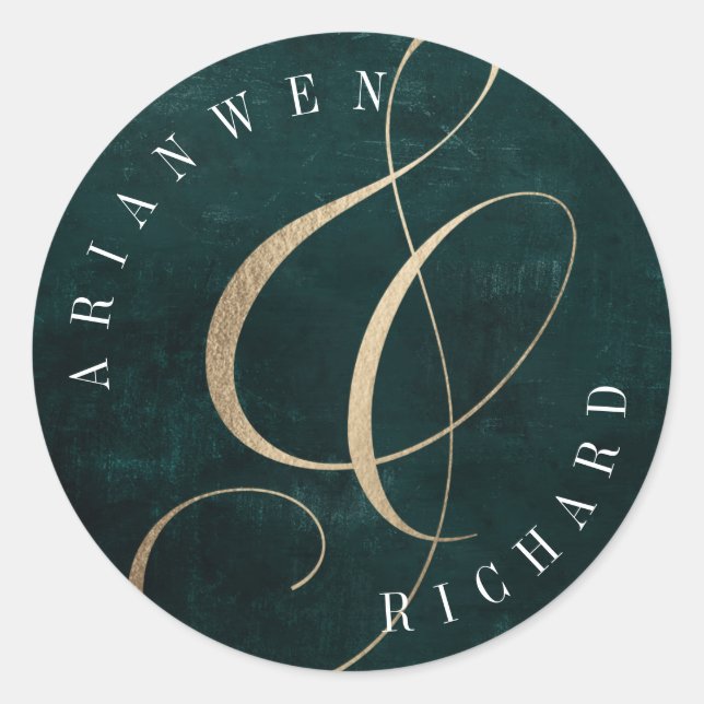 Dark Emerald Green and Faux gold Art Deco Classic Round Sticker (Front)