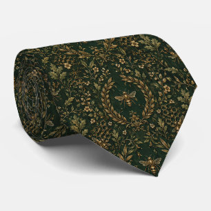 Dark Emerald Green and Gold Bee Botanical Tie