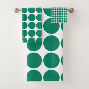 Dark Emerald Green Blue Colour Scandi Dots Design Bath Towel Set