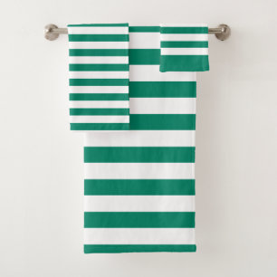 Dark Emerald Green Blue Colour Stripes Summer Bath Towel Set