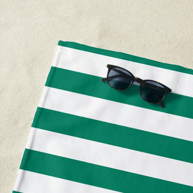 Dark Emerald Green Blue Colour Stripes Summer  Beach Towel (In Situ)