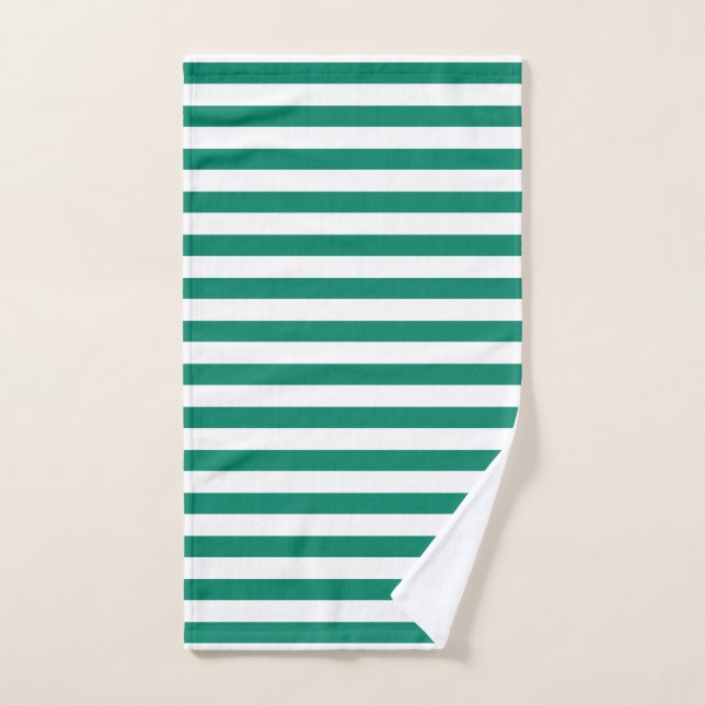Dark Emerald Green Blue Colour Stripes Summer   Hand Towel (Hand Towel)