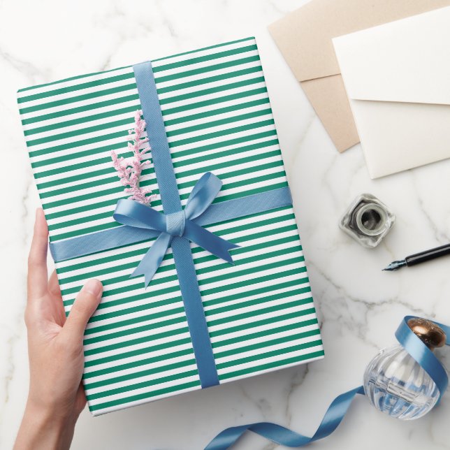 Dark Emerald Green Blue Colour Stripes Summer   Wrapping Paper (Gifting)