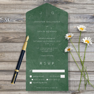 Dark Emerald Green Elegant Minimal Modern Dinner All In One Invitation