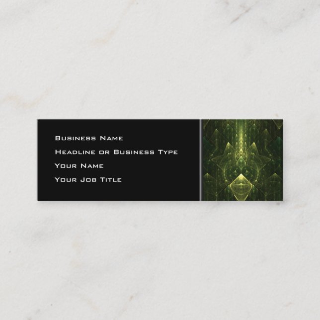 Dark Emerald Green Faces. Fractal Art. Mini Business Card (Front)