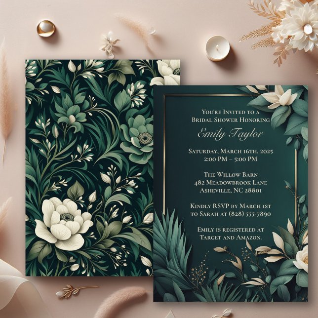 Dark Emerald Green Floral Invitation (Creator Uploaded)