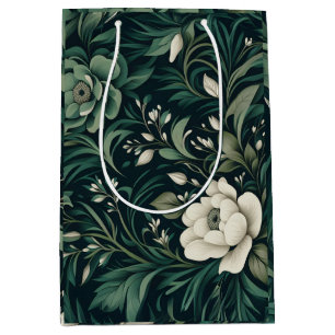 Dark Emerald Green Floral Medium Gift Bag
