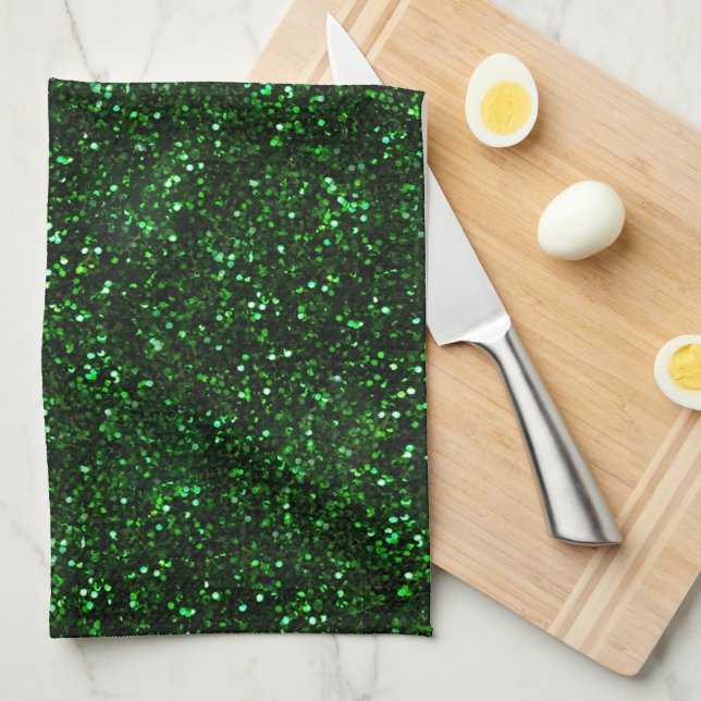 Dark Emerald Green Glitter Kitchen Towel (Quarter Fold)