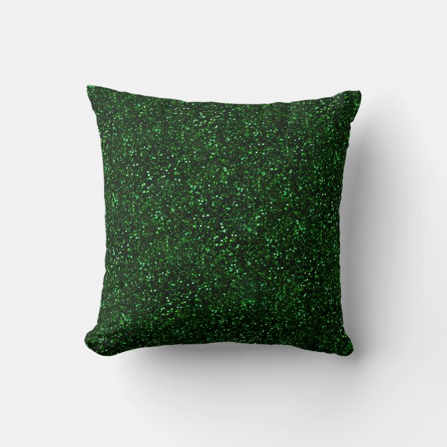 Dark Emerald Green Glitter Throw Pillow (Front)