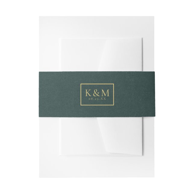 Dark Emerald Green Gold Texture ID988 Invitation Belly Band (Front Example)