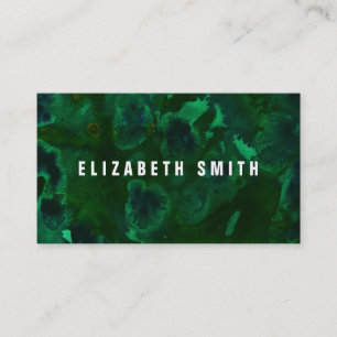 Dark emerald green marble watercolor business card