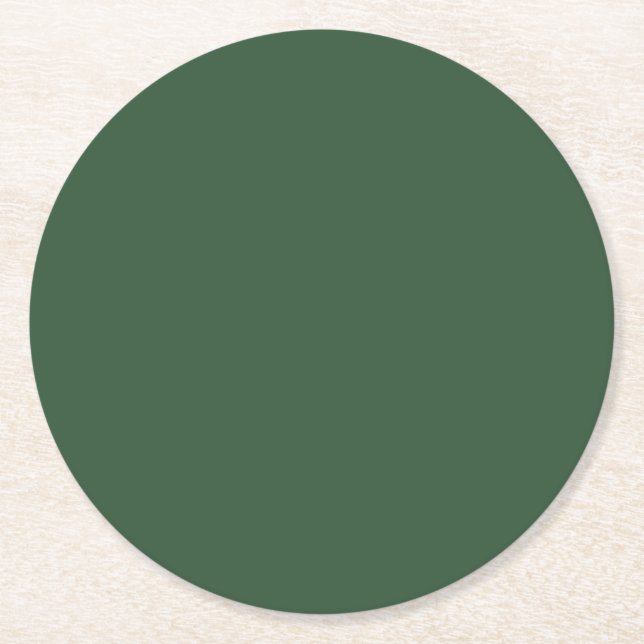 Dark Emerald Green Solid Colour Round Paper Coaster (Front)