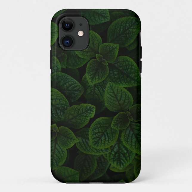 Dark Emerald Green Textured Leaves Pattern Case-Mate iPhone Case (Back)
