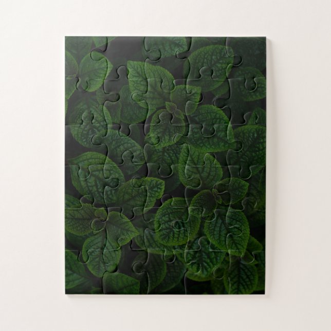 Dark Emerald Green Textured Leaves Pattern Jigsaw Puzzle (Vertical)