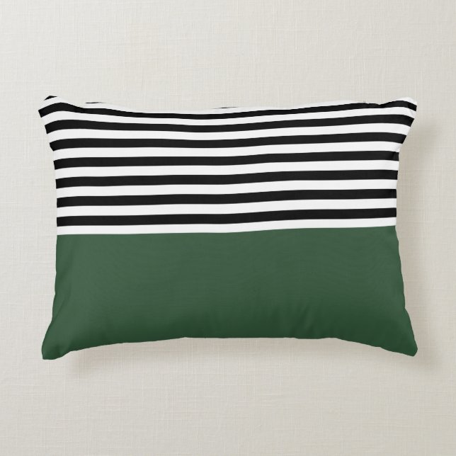 Dark Emerald Green With Black and White Stripes Accent Pillow (Front)