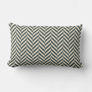 Dark Emerald Ivory Herringbone Geometric Pattern Lumbar Pillow