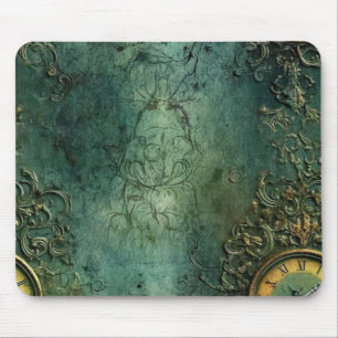 Dark Emerald Vintage Steampunk Clock Mouse Pad
