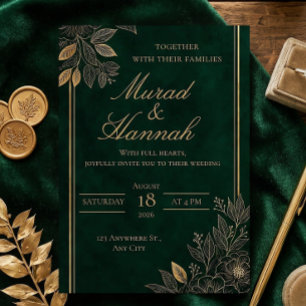 Dark Emerald Wedding Invitation Moody Gold Botan