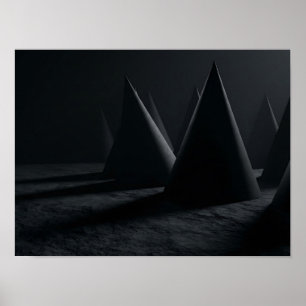 Dark Emerging Cones Geometric Minimalist Wall Art
