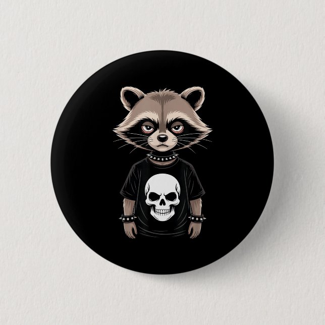 Dark Emo Raccoon With Skull Punk Style Alternative 2 Inch Round Button (Front)